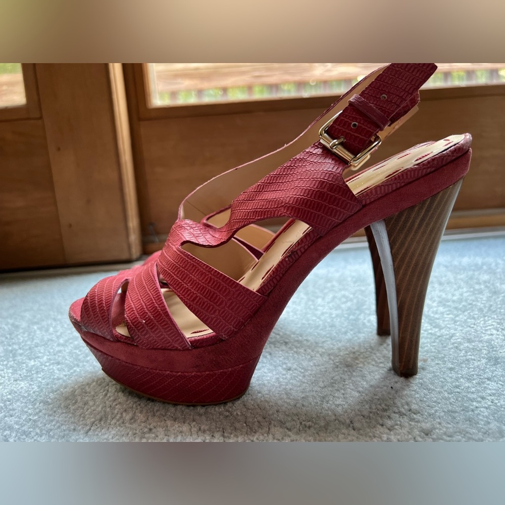 Nine West Platform Red Heels with Ankle Buckle